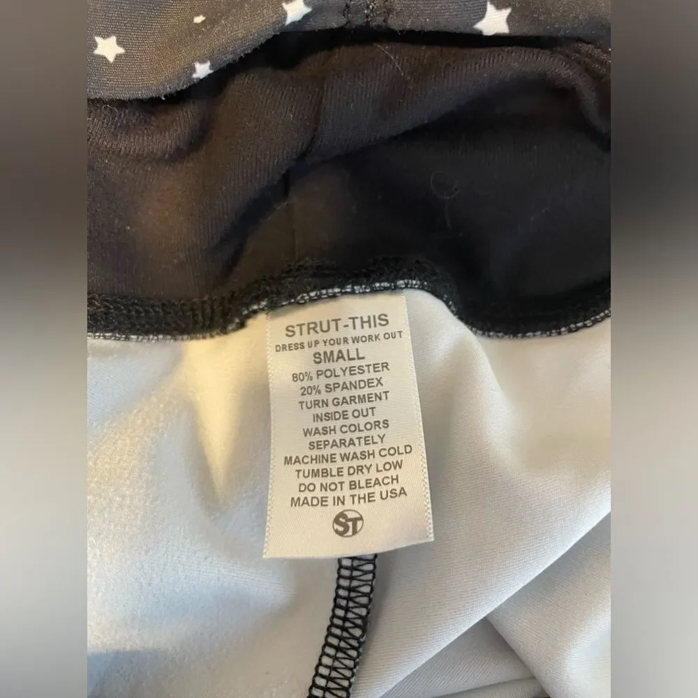 STRUT THIS BLACK FULL LENGTH LEGGINGS W/WHITE STARS S